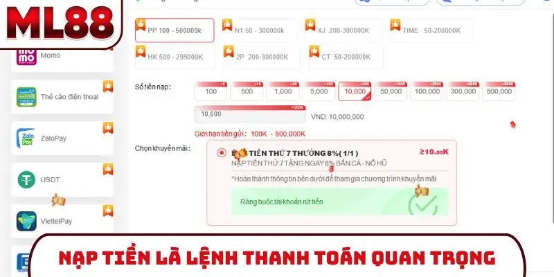 Nạp tiền là lệnh thanh toán quan trọng
