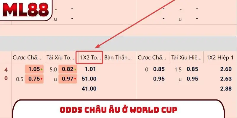 Odds châu Âu ở World Cup